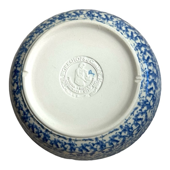 RARE Signed Vtg Gerald Henn Workshops Blue Sponge ware 9.5” Round Vegetable Bowl - Picture 6 of 9